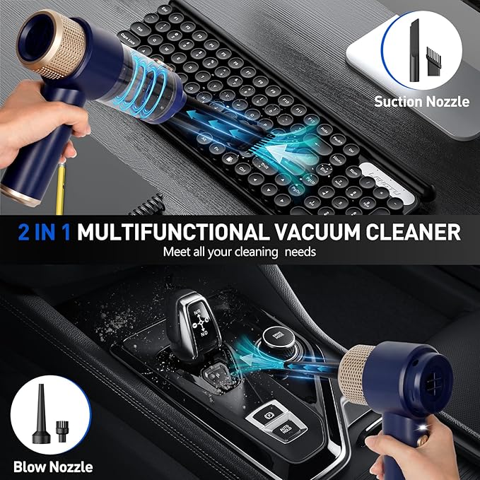 Sweetone Car Vacuum Portable Cordless, 15000 Pa Vacuum Cleaner and Air Duster, Handheld Car Vacuum Cleaner with Led Light and