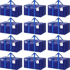 12 Pack Extra Heavy Duty Large Moving Bags with Strong Zipper & Comfortable Handles, Sturdy & Durable Clothes Storage Bags To