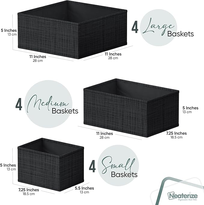 Drawer Organizer Clothes Set of 12 Black - Dresser Organizer For Nursery, Bedroom, Closet - Perfect Baby Clothes Organizer an