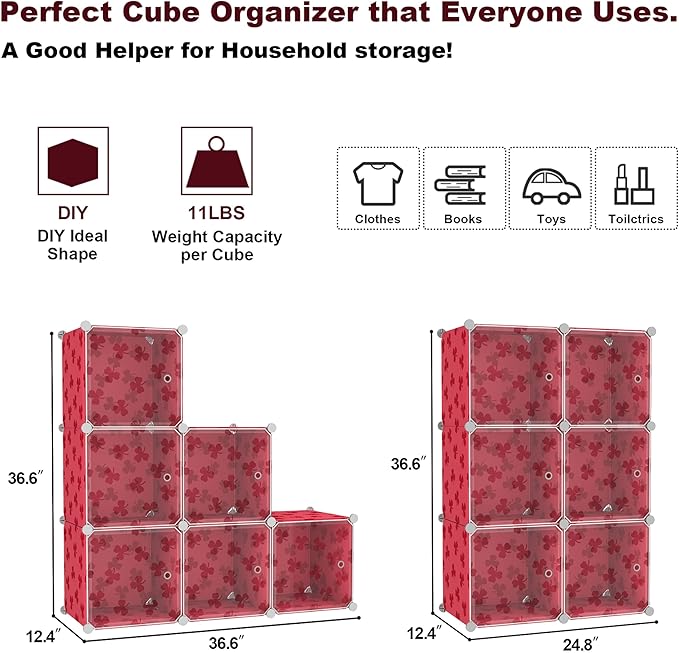 C&AHOME Cube Storage Organizer with Doors, 6-Cube Shelves, DIY Plastic Modular Bookshelf, Closet Clothes Storage Shelving Ide