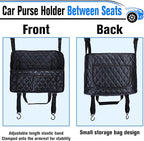 Car Purse Holder Between Seats, Leather Auto Front Seat Handbag Organizer Pocket, Large Capacity Car Net Pocket Handbag Holder, Backseat Barrier Storage Bag Fits for Car, Truck, SUV
