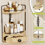 2-Tier Corner Bathroom Counter Organizer with Drawer & Embedded Screw Holes - Wooden Countertop Organizers for Skincare, Make