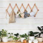 SCUNDA Wall Rack with 16 Hooks, Wooden Wall Expandable Coat Rack for Coat, Hats, Baseball Caps, Coffee Mug, Jewelry(Natural)