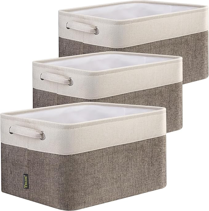 BALEINE 3 Pack Fabric Closet Storage Bins for Shelves, Linen Closet Organizers and Storage, Decorative Baskets for Organizing