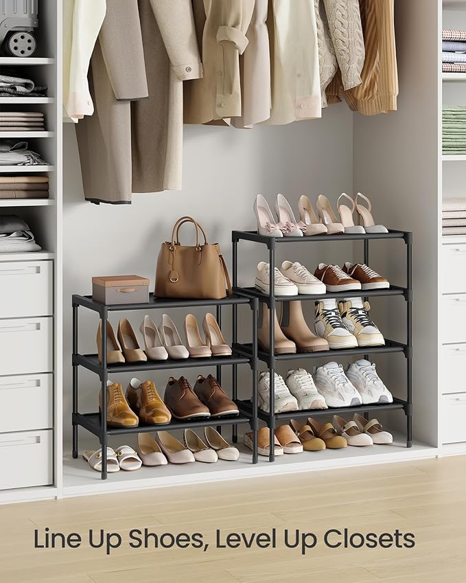 SONGMICS Shoe Rack, 3-Tier Shoe Storage Organizer, Space-Saving, 11.7 x 16.5 x 19.1 Inches, Entryway, Metal Frame, Non-Woven 