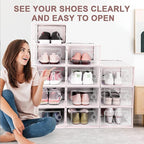Kuject Shoe Organizers Storage Boxes for Closet, 12 Pack Clear Plastic Stackable Storage Bins with Lids, Under Bed Shoe Conta
