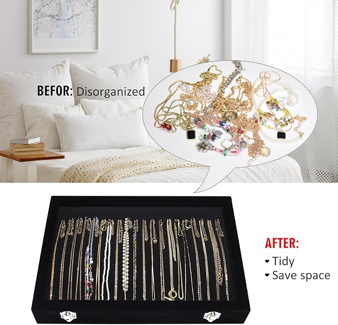Vicoter Velvet Necklace Display Jewelry Tray 20 Hook Necklace Tray Necklace Pendant Jewelry Tray for Women and Girls