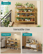SONGMICS Bamboo Shoe Rack for Closet, Stackable Shoe Oragnizer with Modular Structure, Space-Saving Free Standing Shelf for E
