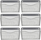 EASEPRES 6 Single Pocket Mesh Hanging File Organizer, Vertical Wall Mounted Magazine File Holder, Mount Basket Mail Paper Doc