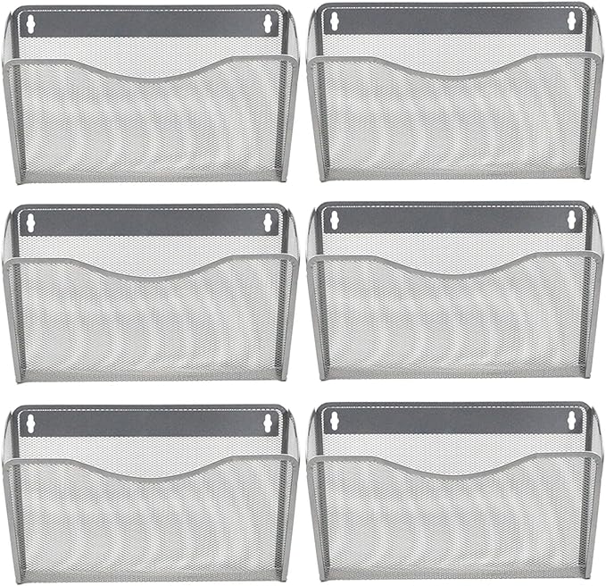 EASEPRES 6 Single Pocket Mesh Hanging File Organizer, Vertical Wall Mounted Magazine File Holder, Mount Basket Mail Paper Doc