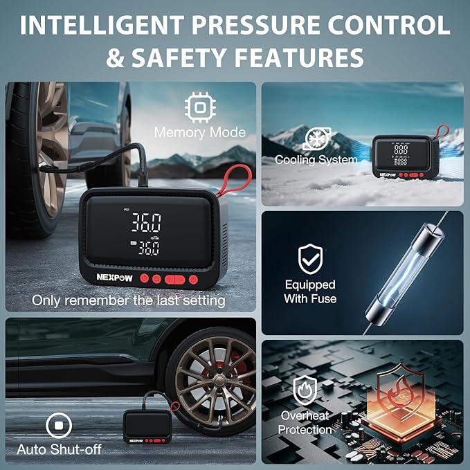 NEXPOW Tire Inflator Portable Air Compressor - Air Pump for Car Tires with 12V DC Power Adapter, 150PSI Electric Tire Pump for SUV, Motorcycle, Bicycle, Basketball, Fast Inflation with Auto Shut-Off