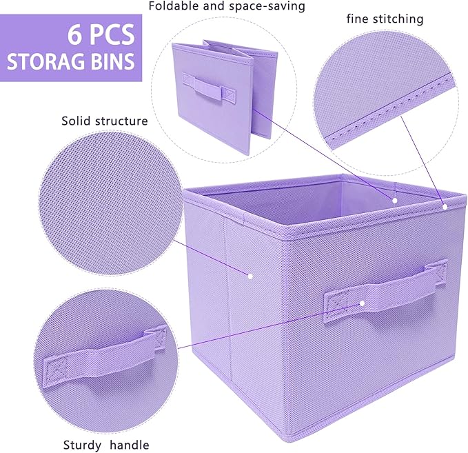 EBIGIC purple storage bins [6 Pack] 9.0"x7.5"x7.5",Mini Storage Box Fabirc Foldable Closet Toy Organizer Collapsible Cloth