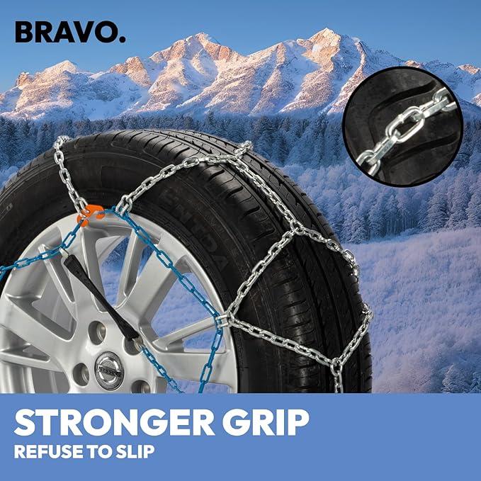 Snow Chains for Cars, SUVs & Pickup Trucks – Quick Fit, Easy Installation, Reusable Universal Tire Chains for Winter Emergenc