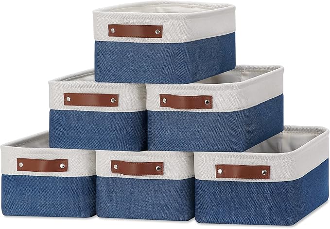 DULLEMELO Set of 6 Small Baskets for Organizing, Small Fabric Storage Bins for Toys Storage, Collapsible Storage Bins with Le