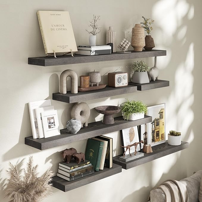 Marsmiles 30 Inch Floating Shelves for Wall - Rustic Grey Wood Floating Shelves Set of 2-30 Inch Wide x 7.7 Inch Deep x 1.6 I