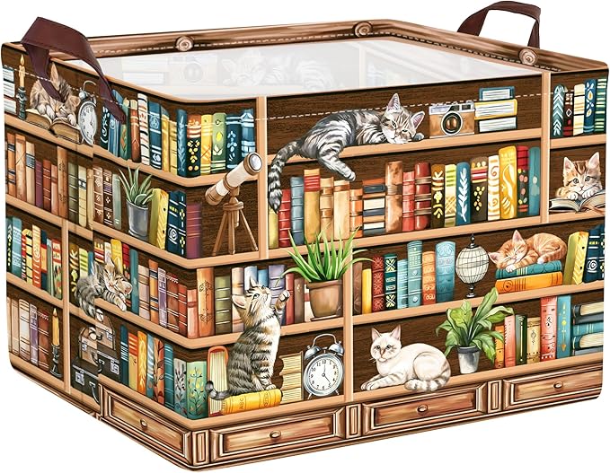 Clastyle Cat Book Shelf Basket for Reading Room Collapsible Toy Gift Kid Storage Basket Baby Clothes Organizer Nursery Bin
