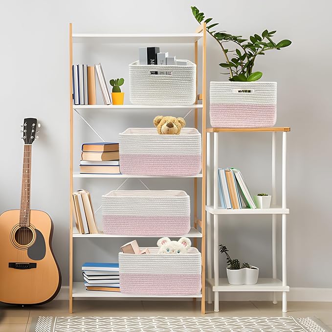 COMFY-HOMI Cotton Rope Woven Basket with Handles for Shelves,Toys,Book, Cloth Storage Baskets for Organizing-17" x 13" x 7.5"