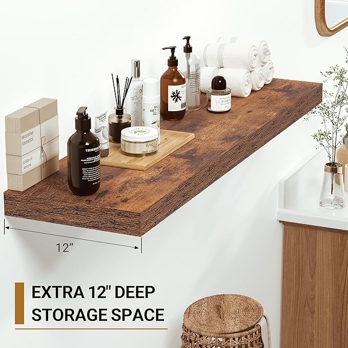 Vivelove 12 Inch Deep Floating Shelves for Wall, 16" Long Wall Shelves with Invisible Brackets, for Living Room Bedroom Bathr