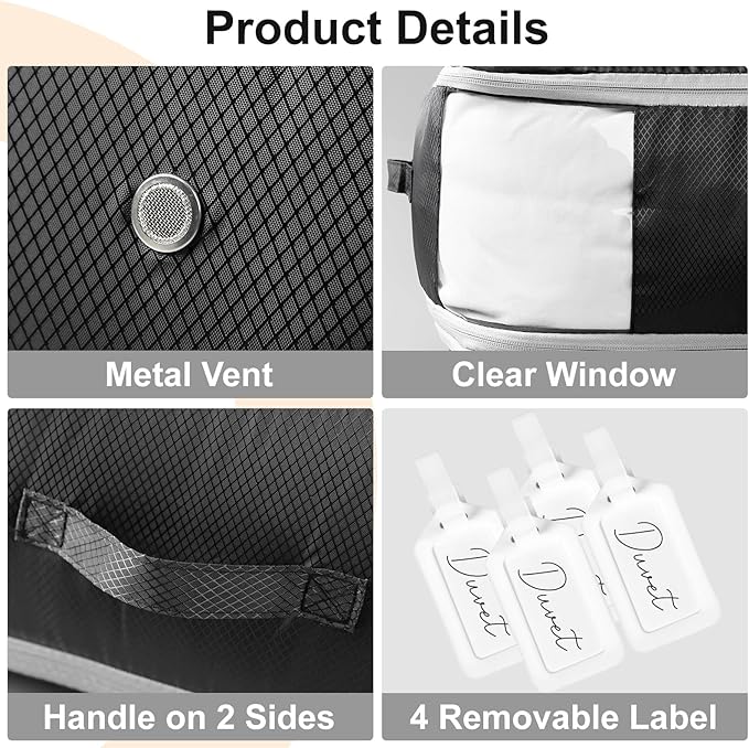 Comforter Storage Bag - Large Capacity Blanket Storage Bags 3-Layer Ultra Space Saving Self Compression Organizer, Washable C