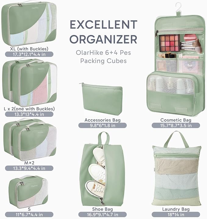 10 Set Packing Cubes for Travel, Gifts for Women Mom,Anti-Tearing Suitcase Organizer for Luggage with Shoe & Hanging Toiletry