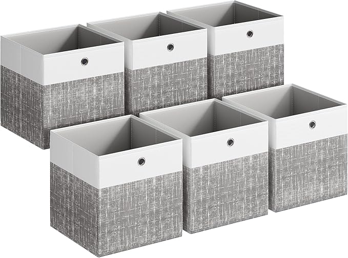 SONGMICS Storage Cubes, Set of 6 Foldable Fabric Storage Boxes, Cube Organizer Boxes with Handles, for Closet Shelves, Odorle