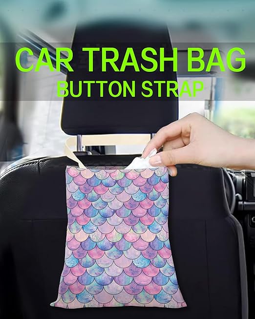 Car Trash Can, Durable Hanging Car Trash Garbage Bag, Cute Automotive Garbage Cans Organizer, Colorful Mermaid Fish Scales