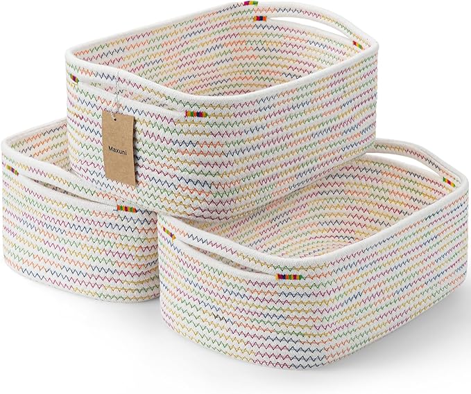 3-Pcs Shelf Baskets for Organizing, Closet Organizer Bins, Small Woven Baskets, Rope Toy Basket, Storage Basket for Shelves, 