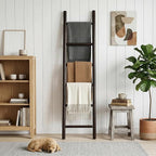 Wooden Blanket Ladder - 76in Natural Wood Color- Leaning Wall Decor for Bedroom, Bathroom, Living Room - Rustic Quilt Holder 