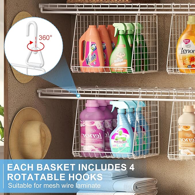 3-Pack Extra-Tall 13.6'' Hanging Laundry Basket Organizer, Foldable Wire Shelf with 360° Rotating Hooks & Reinforced Height -
