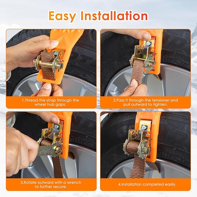 Qoosea Universal Snow Chains 6Pcs Heavy-Duty Wide-Track Tire Chains for SUV & Car Thickened Wear-Resistant TPU Anti-Slip Chai