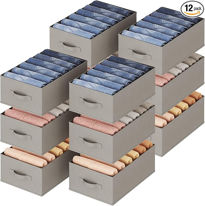 Lifewit Wardrobe Clothes Organizer 12 Pack, Large Size 6 Grids Closet Jean Storage Bins with Handles and Support Boards, Fold