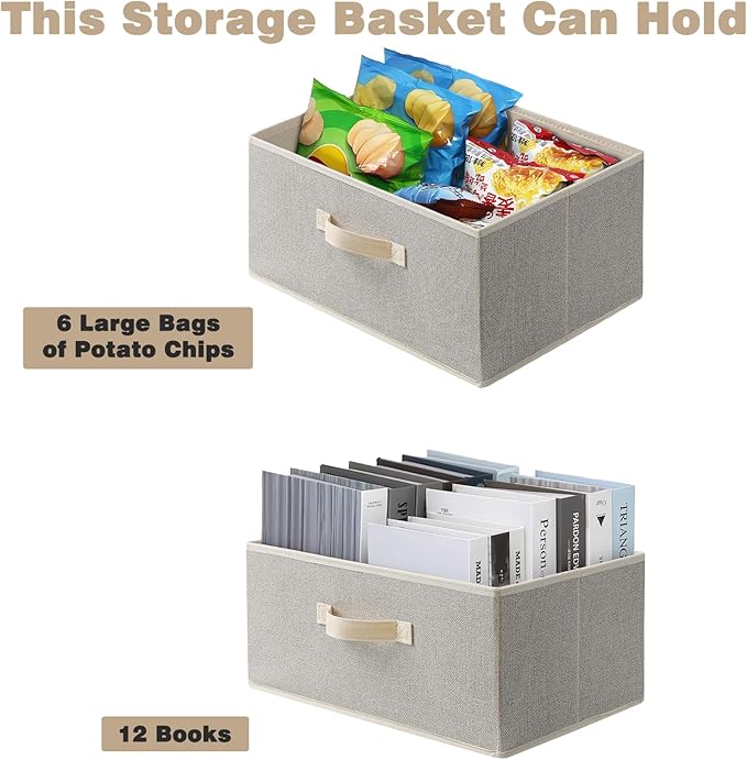 Storage Baskets, 15.7 Inch Woven Fabric Bins, Storage Cubes with Reinforced Handles, Organizer Bins for Closet Shelves, Folda