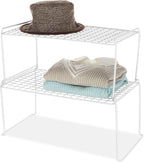 Whitmor Medium 1 Tier Stacking Helper Shelf, Durable Plastic, Wire Shelf, Freestanding, No Assembly, 12"L x 20"W x 9"H, White
