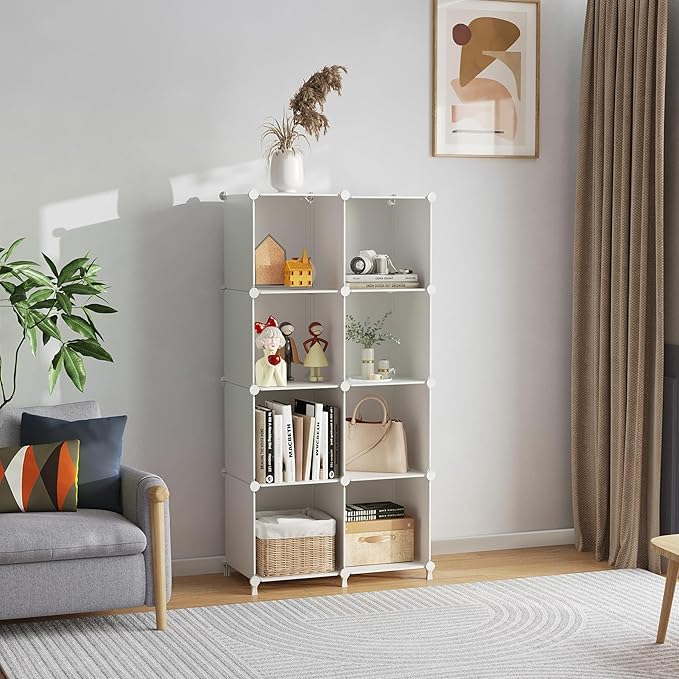 AWTATOS 8 Cube Storage Organizer, Closet Organizer Storage Shelf, Bookcase Bookshelf, DIY Stackable Storage Cubes Shelves for