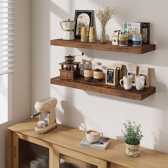 Fun Memories Floating Shelves for Wall 36 Inches, Wood Shelves with Invisible Bracket, 10" Deep Shelves Wall Mounted, Large F