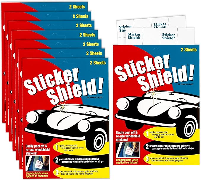 STICKER SHIELD - Windshield Sticker Applicator for Easy Application, Removal and Re-Application from Car to Car - 4 inch x 6 