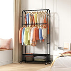 MOYIPIN Double Rods Clothing Rack with Wheels,Clothing Organizer for Hanging Clothes Coat Scarves Bags,Multi-functional Bedro