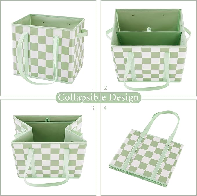 Checkered Reusable Grocery Bags Heavy Duty 3 Pack Foldable Shopping Bags with Handles for Groceries Collapsible Tote