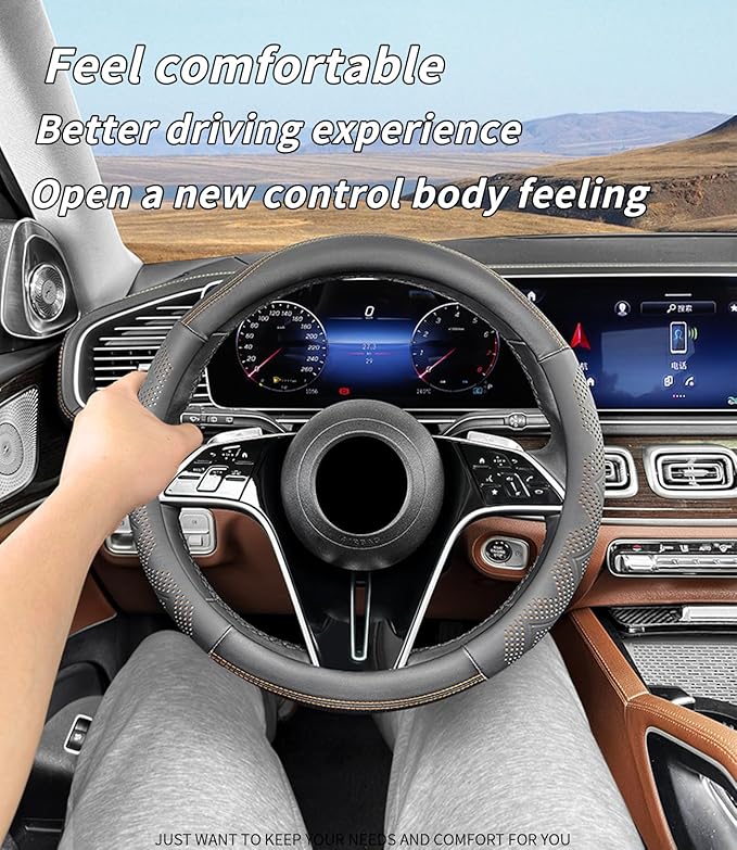 Custom-Fit for Hyundai Steering Wheel Cover, Genuine Leather Steering Wheel Cover, Non-Slip, Breathable, for Hyunda-i Accessories (Black,for Hyundai)