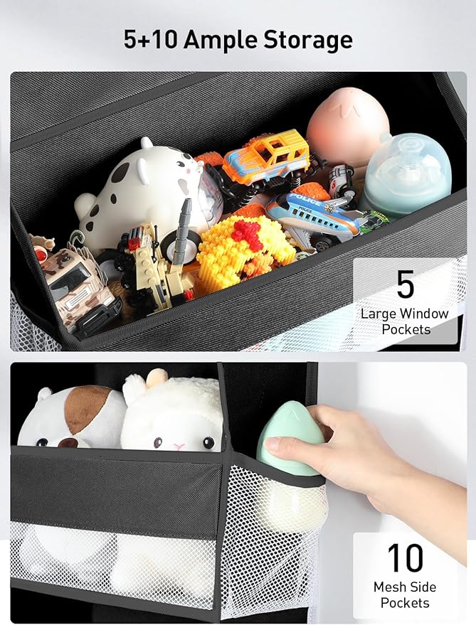 Yecaye 1 Pc Over the Door Organizer with 5 Bins 10 Side Pockets, 44lbs Load Hanging Bathroom and Bedroom Organizer, behind th