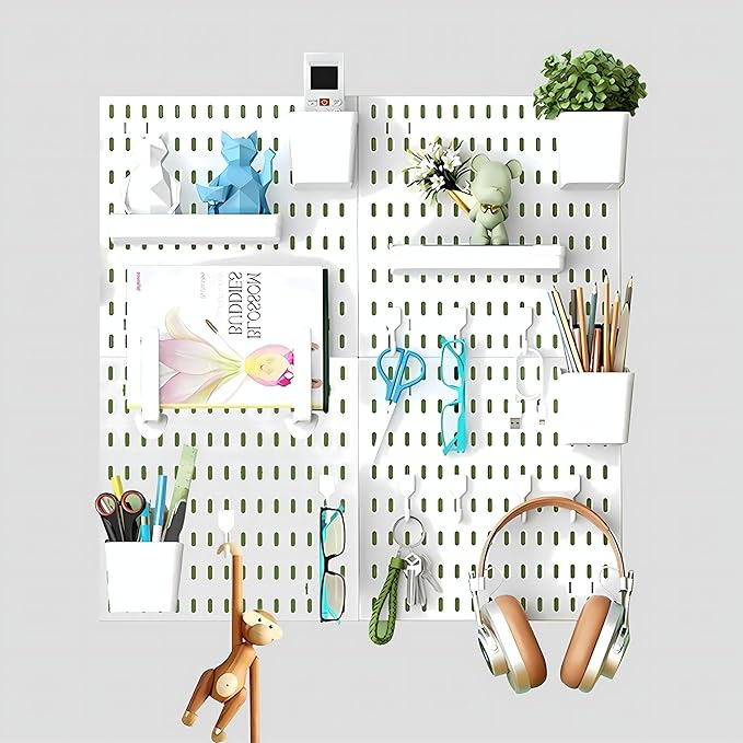 Pegboard Combination Kit, Modular White Pegboard Wall Organizer with 4 Pegboards & Accessories Hanging for Gaming Office Wall