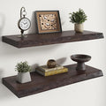 RICHFOCUS Live Edge Elm Floating Shelves - 30" W x 9.3" D Rustic Solid Wood Wall Shelves with Invisible Bracket, Wall-Mounted