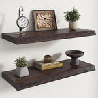 RICHFOCUS Live Edge Elm Floating Shelves - 30" W x 9.3" D Rustic Solid Wood Wall Shelves with Invisible Bracket, Wall-Mounted