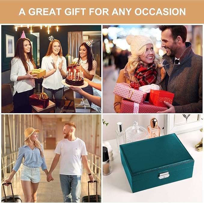 Jewelry Organizer Box Leather Jewelry Box for Girls Womens Earring Organizer with Lock Double Layers Jewelry Case Removable T