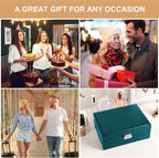 Jewelry Organizer Box Leather Jewelry Box for Girls Womens Earring Organizer with Lock Double Layers Jewelry Case Removable T