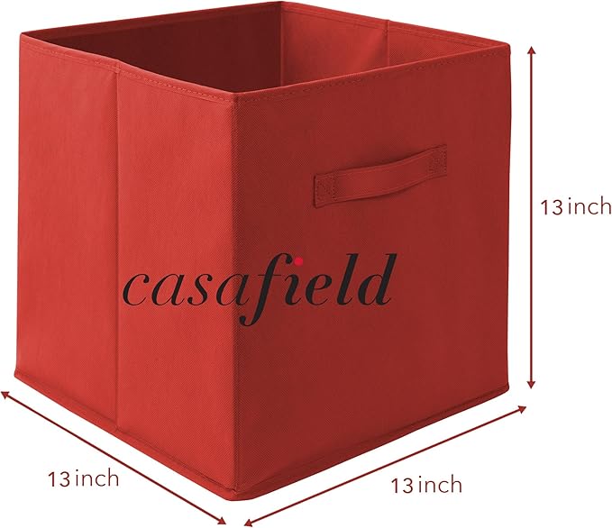 Casafield Set of 6 Collapsible Fabric Cube Storage Bins, Red - 13" Foldable Cloth Baskets for Shelves, Cubby Organizers & Mor
