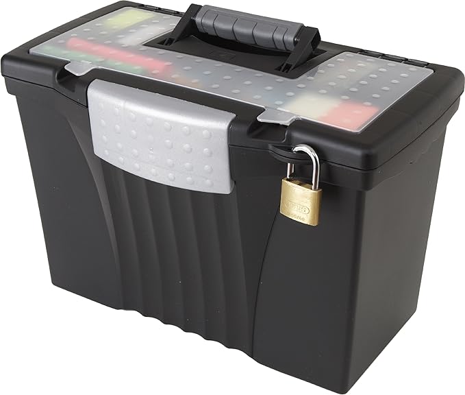Storex Portable Letter/Legal Filebox with Organizer Lid, Letter/Legal Files, 14.5" X 10.5" X 12", Black