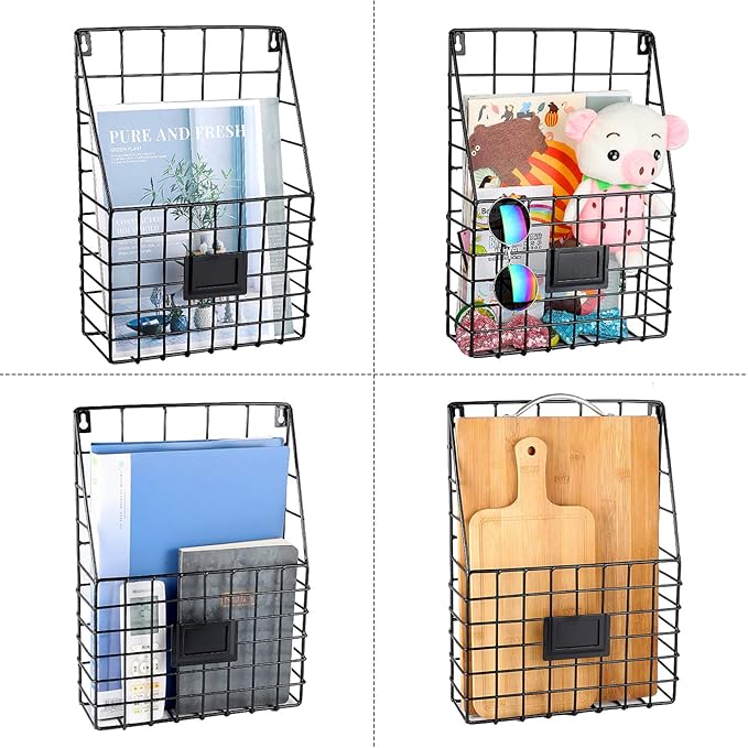 Storage Racks, Metal Wire Wall Mounted Magazine Holder, Wall Hanging Organizer holder for Files, Newspapers, Magazines with T