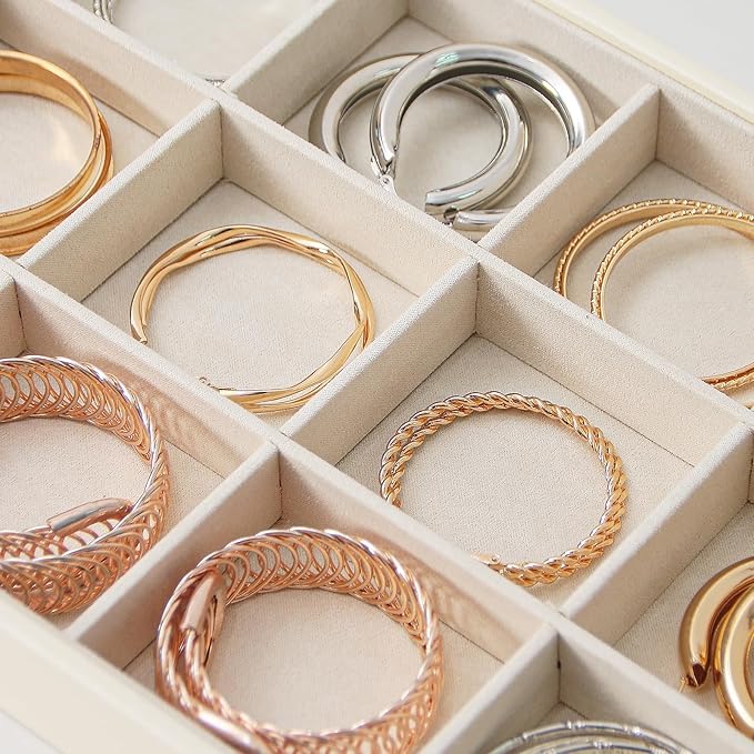 Stackable Jewelry Organizer Tray For Drawers,White Leather Small Earring Storage Tray,Bracelet And Necklace Display Box,Jewel