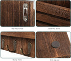 Mail Organizer Wall Mount with 4 Key Hooks, Rustic Wooden Hanging Mail Sorter Farmhouse Key Holder for Wall Decoration, 2-Slo